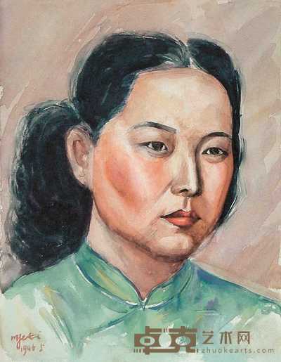 倪贻德 1946年 女青年像 30×25cm